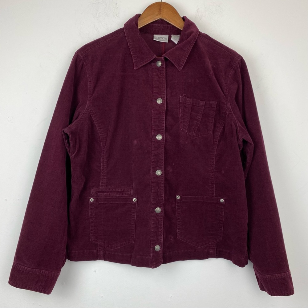 Chico’s size 2/Large Women’s Burgundy Corduroy Button Up Jacket